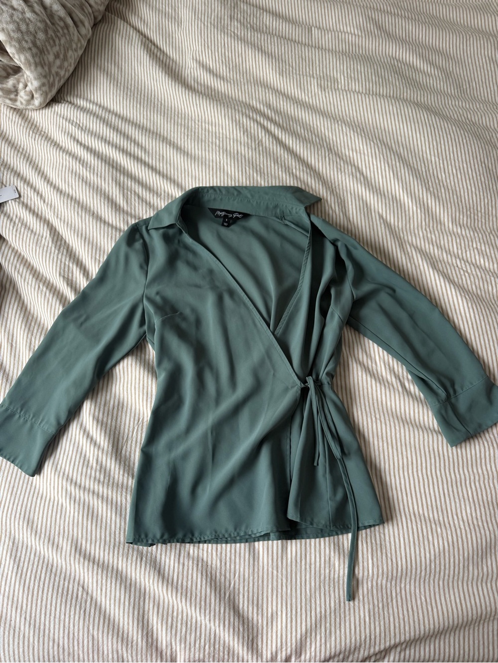 3/4 Sleeve Wrap Blouse in Sage Green